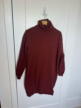 Twothirds Flecked Burgundy Red Turtleneck Mini Dress Sweatshirt Size Small